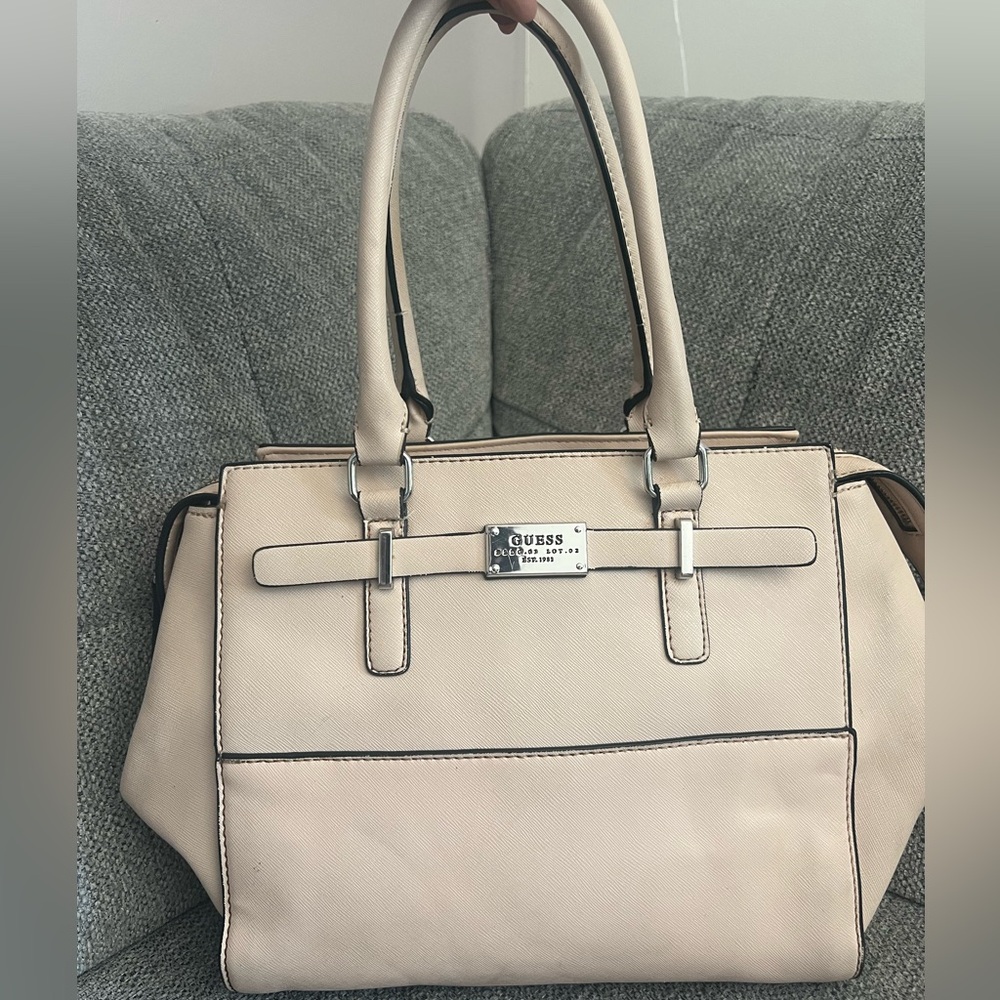 GUESS Structured Satchel Tote Bag – Light Beige/Nude